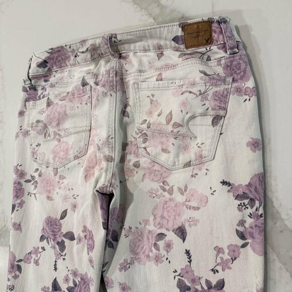 Vintage Y2K American Eagle Floral Boho Skinny Denim Jeans Women's 8 Long Cream - Picture 7 of 8